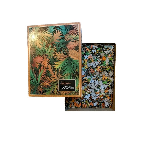 Vintage MB Just Imagine Jigsaw Puzzle 1500 Piece Burst Of Autumn Leaf Leaves - Picture 3 of 9